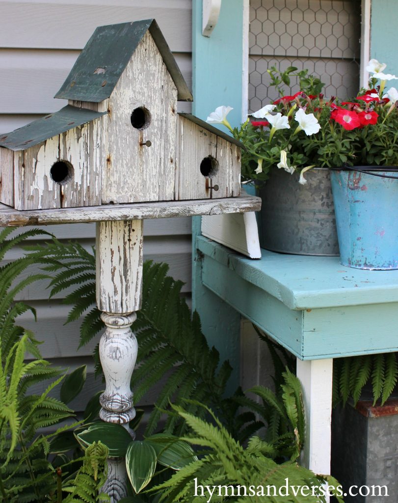 Red, White and Blue - Chippy White Birdhouse