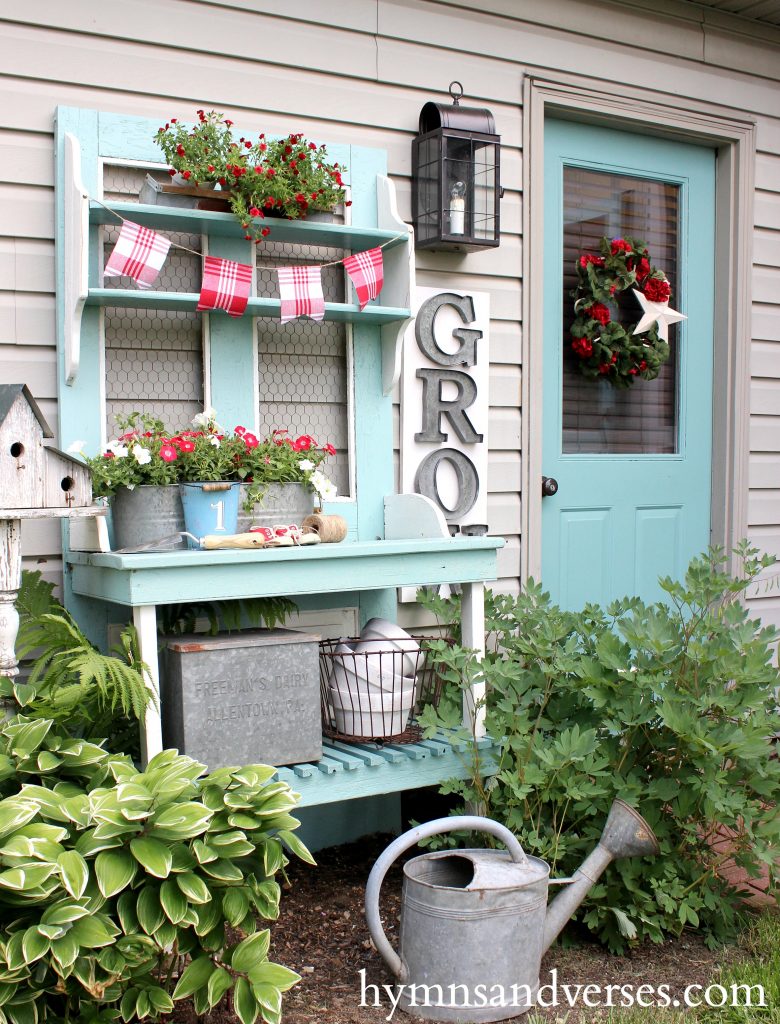 Red, White and Blue - Aqua Potting Bench & Door