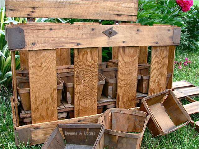 vintage wooden crate with wooden berry baskets