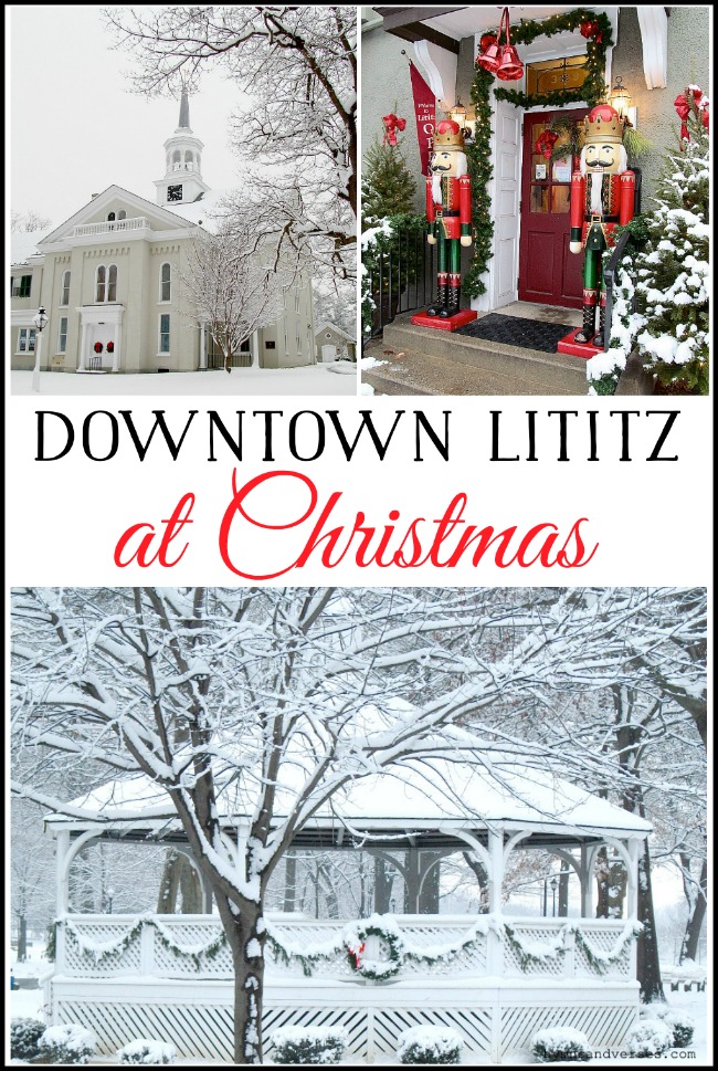 Downtown Lititz in the Snow at Christmas Hymns and Verses