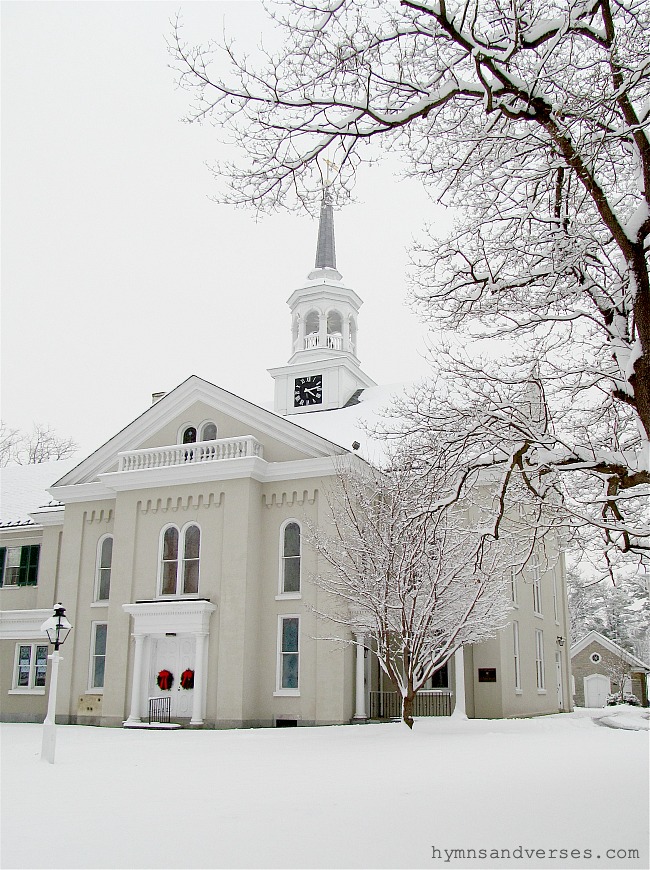 Lititz Moravian Church at Christmastime in the Snow