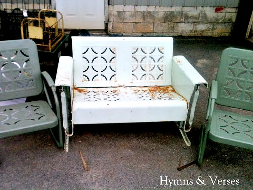 Vintage Metal Glider and Chairs