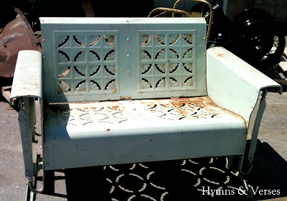 antique metal glider bench