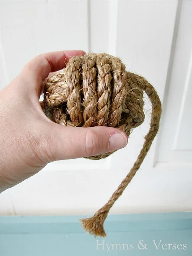 3.5 Monkey Fist Knot Ball w/ Hanger Loop - Handmade Jute Rope Sailor Knot -  Natural Tan - Nautical Decoration For Bowls - Monkeyfist