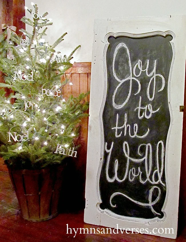 Joy to the World Chalkboard - Repurposed Cabinet Door