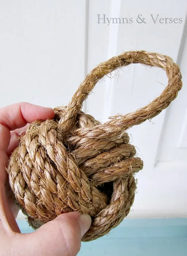 3.5 Monkey Fist Knot Ball w/ Hanger Loop - Handmade Jute Rope Sailor Knot -  Natural Tan - Nautical Decoration For Bowls - Monkeyfist