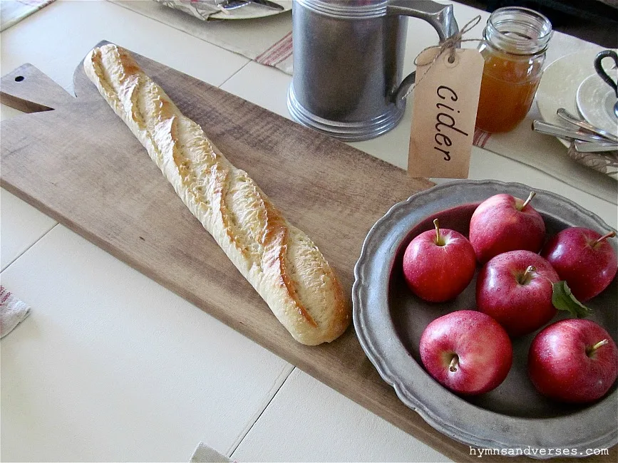 DIY Long Bread Board with French Bread and Apples - Hymns and Verses Blog