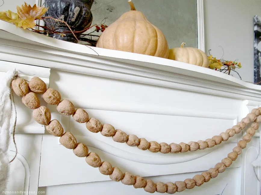 DIY Walnut Garland on Mantel