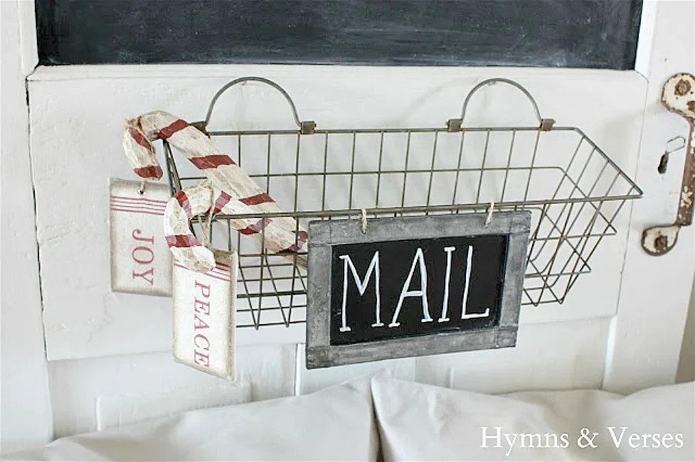 Metal Basket for Mail with Wood Candy Canes - Hymns and Verses Blog