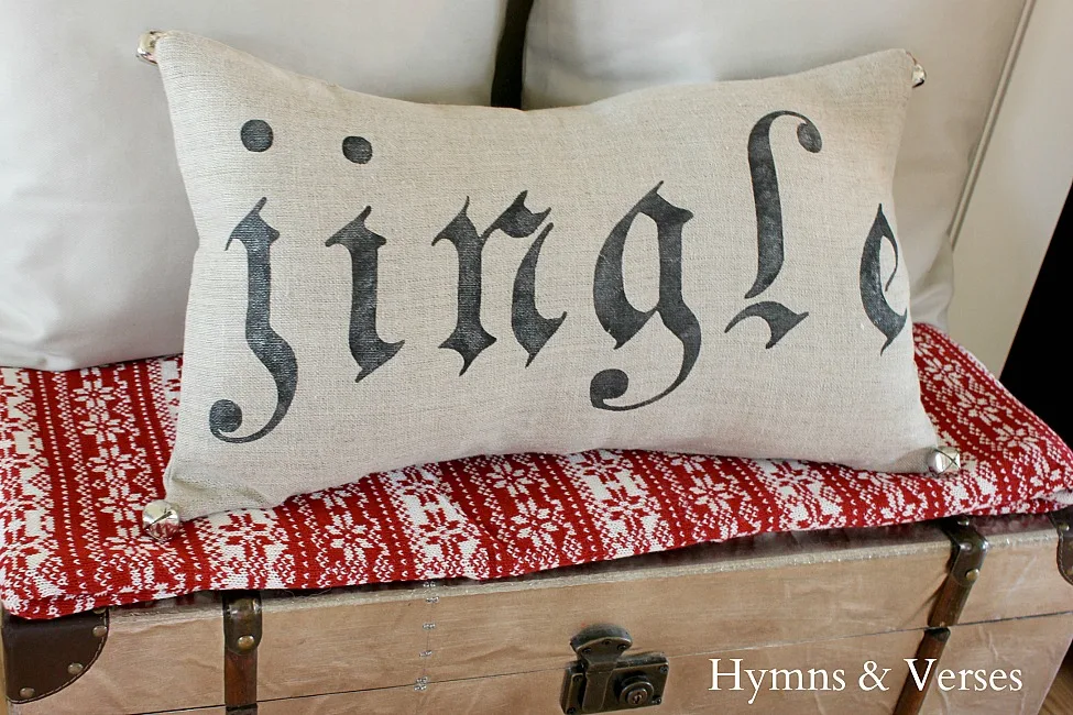 Linen Jingle Pillow with Jingle Bells - Hymns and Verses Blog