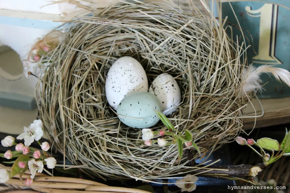 Faux Bird Nest with Eggs for Spring Decor - Hymns and Verses