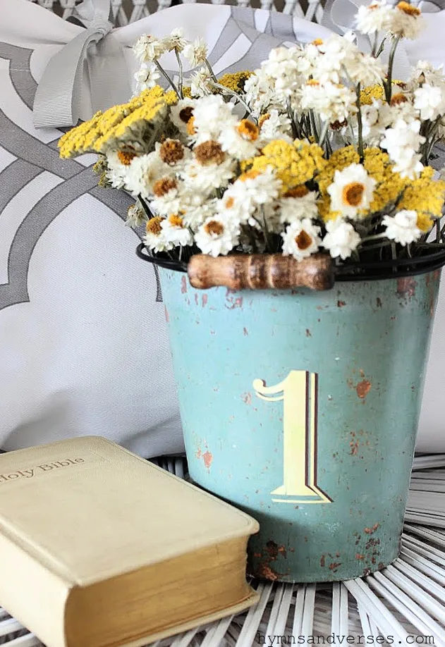 Vintage Bucket of Dried Wildflowers