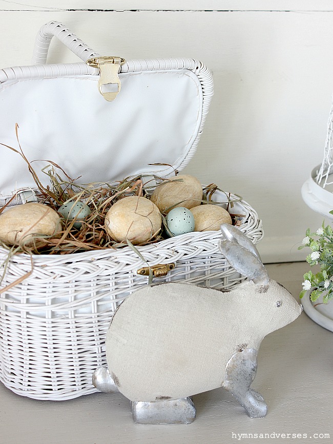 Vintage White Wicker Easter Basket - Hymns and Verses Blog