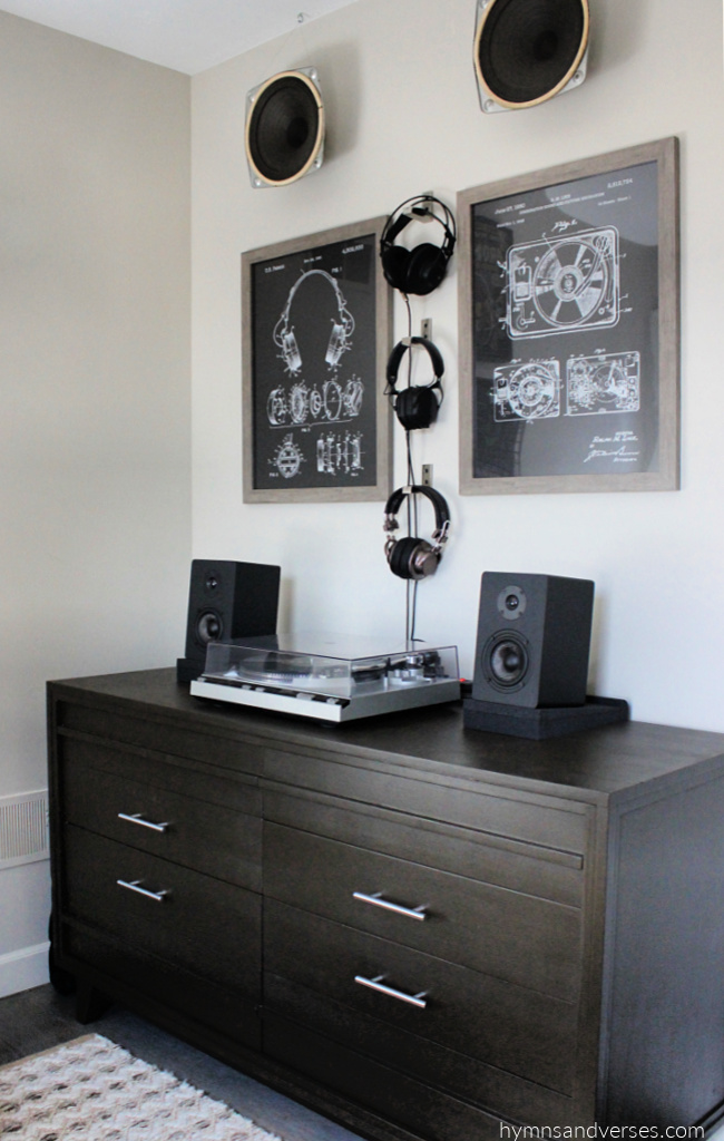 Modern Industrial Teen Boys Bedroom with Midcentury Modern Dresser Makeover and Vintage Stereo Elements