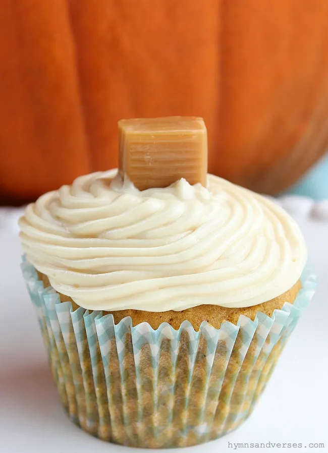 Pumpkin Cupcakes with Sea Salt Caramel Buttercream Frosting
