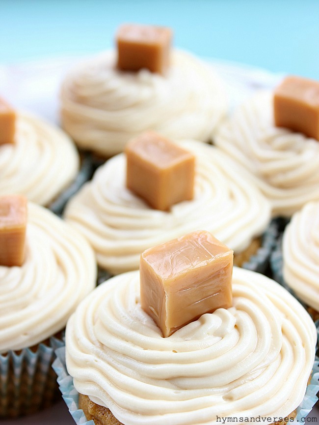 Pumpkin Cupcakes with Sea Salt Caramel Buttercream Frosting - Hymns and Verses Blog