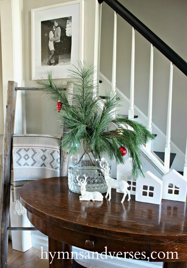 Christmas Vignette on Library Table - Christmas Living Room