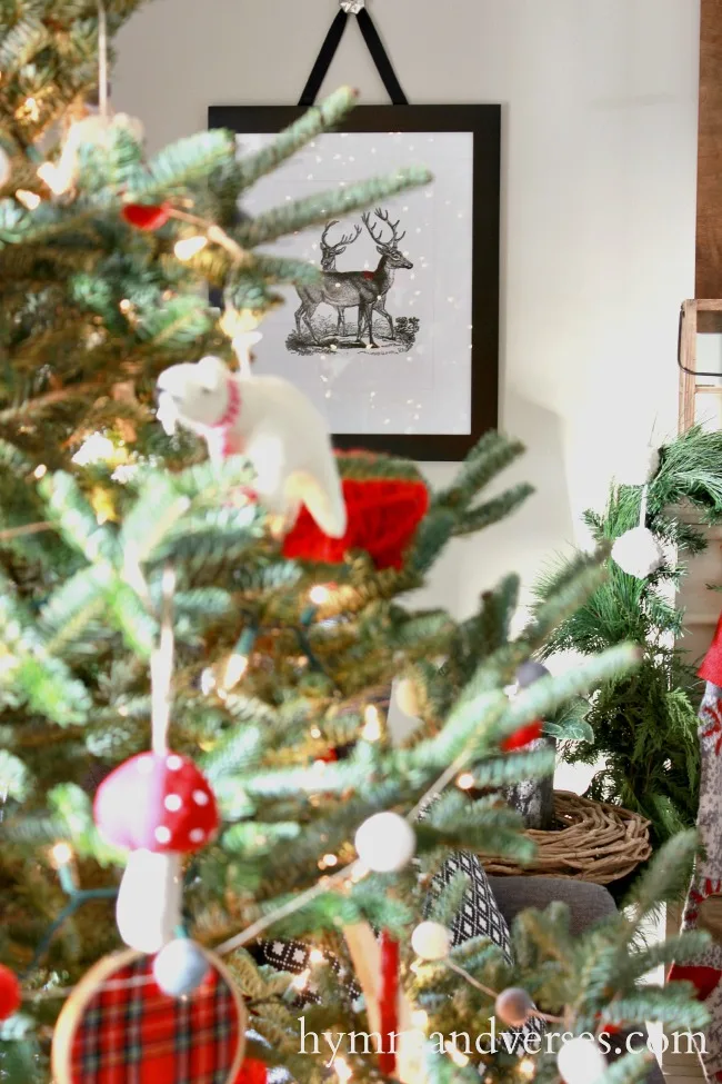 Vintage Reindeer Etching and Christmas Tree