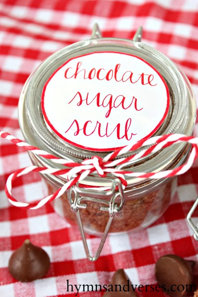 DIY Chocolate Sugar Scrub in Jar with Label on Top