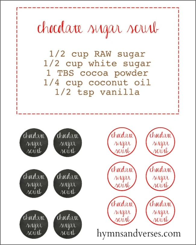 Printable Labels and Recipe for Chocolate Sugar Scrub