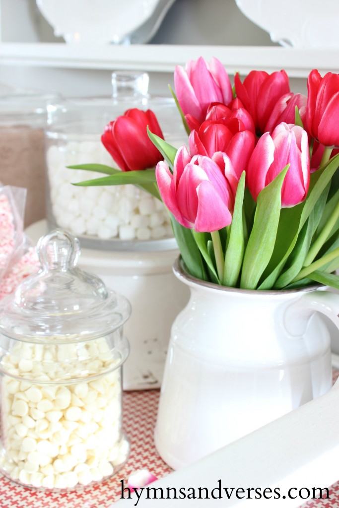 Hot Chocolate Bar with tulips and mini marshmallows
