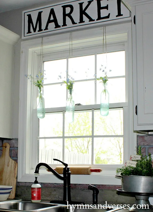 Hanging Bottle Vases - Repurposed Vintage Green Torpedo Bottles