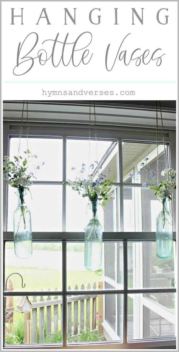 Hanging Bottle Vases - Repurposed Vintage Green Torpedo Bottles