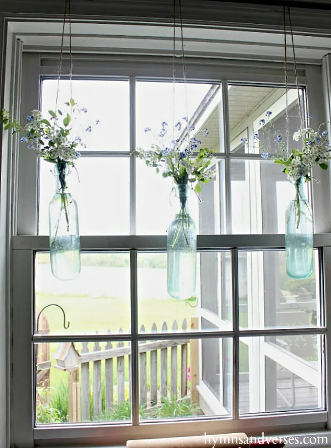 Hanging Bottle Vases - Repurposed Vintage Green Torpedo Bottles