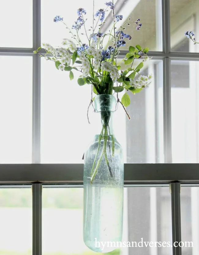 Hanging Bottle Vases - Repurposed Vintage Green Torpedo Bottles