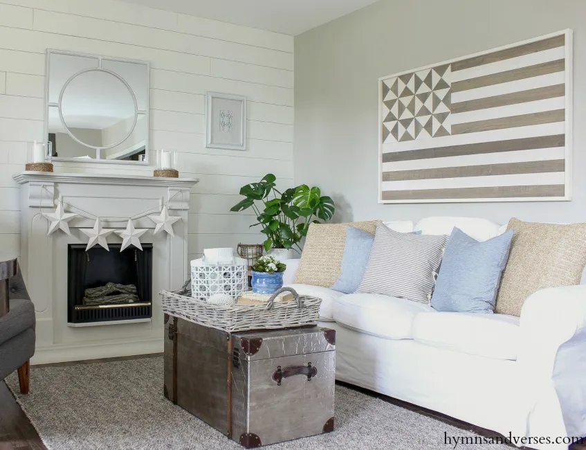 Summer Living Room with American Flag Wall Art