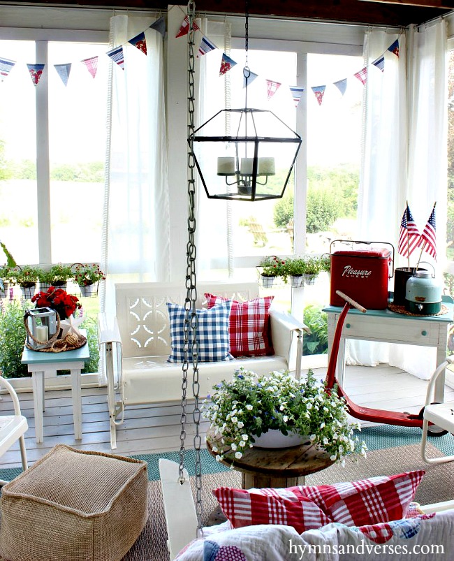 Screen Porch with No Sew Fabric Banner