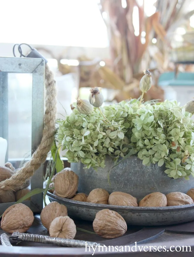 Milk Can Lid Arrangement - Autumn on the Porch