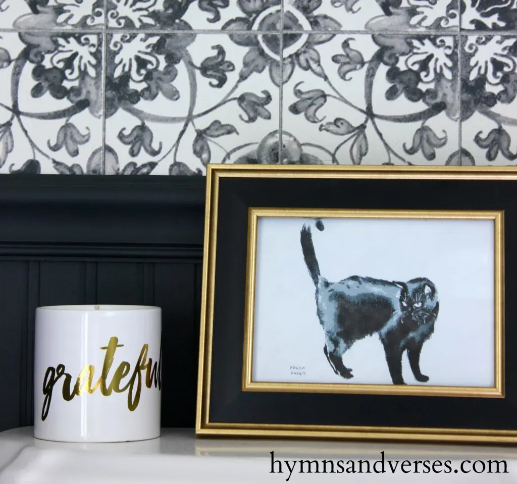 Black Cat Watercolor Print Powder Room