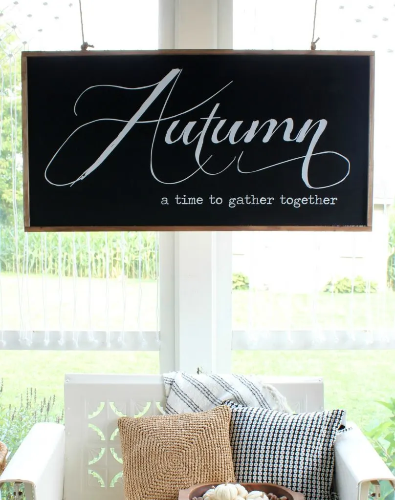 Fall Porch Blog Hop - Hymns and Verses - Autumn - A time to gather together Sign