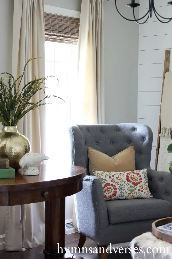 New Bamboo Roman Shades in the Living Room | Hymns and Verses