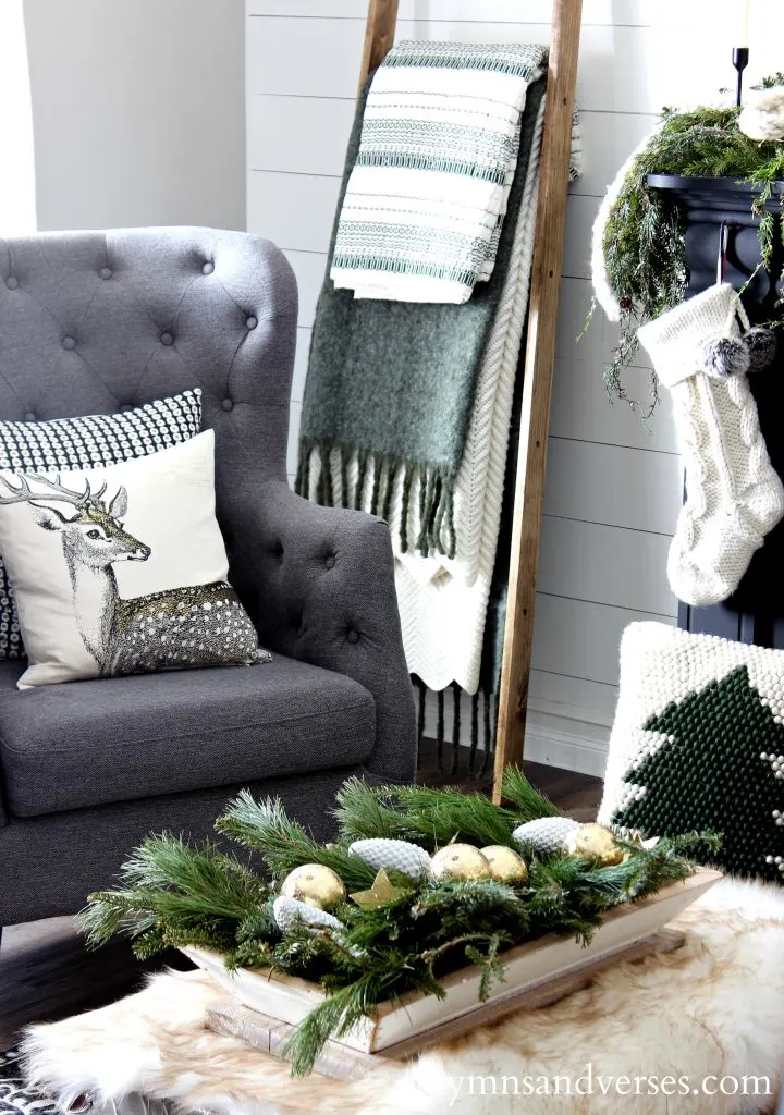 2017 Christmas Home Tour - Gray Tufted Chair