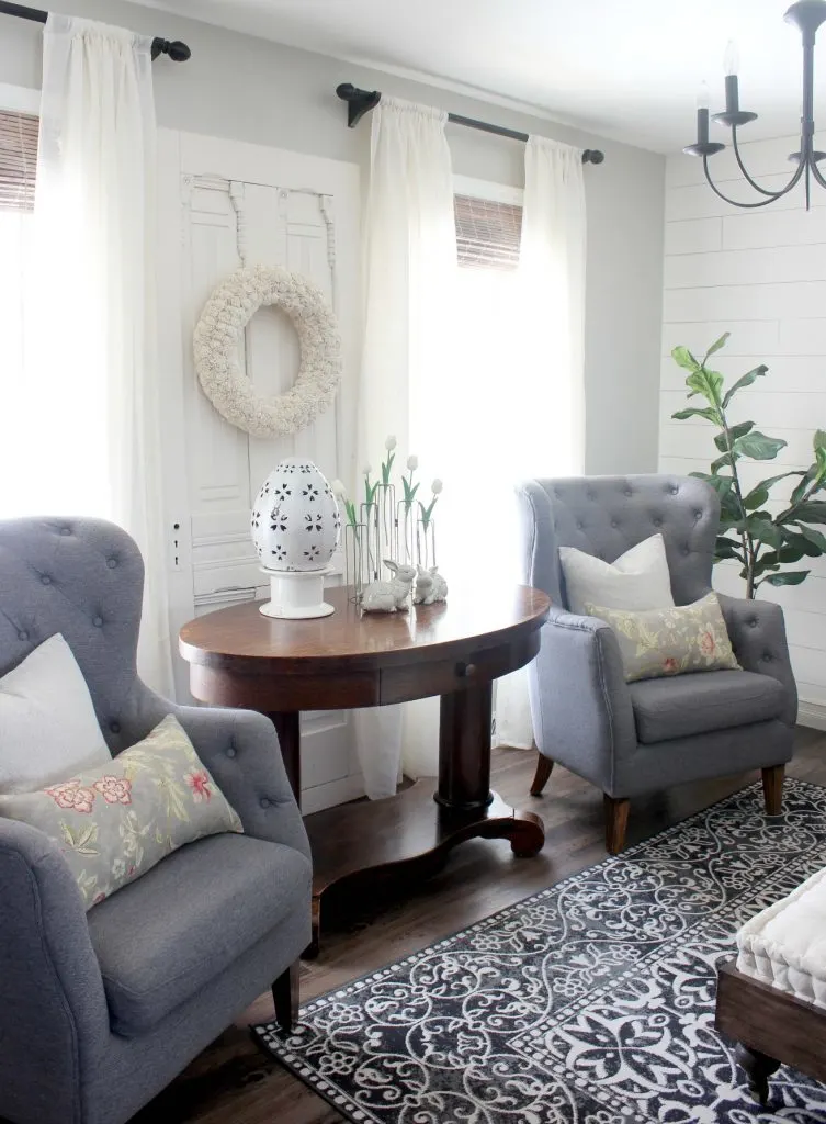 2018 Spring Home Tour - Gray Tufted Chairs