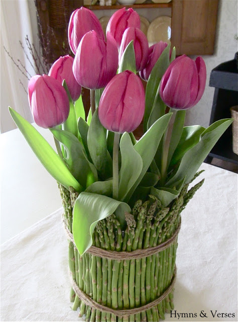 Last Minute Easter Ideas - Tulip and Asparagus Centerpiece