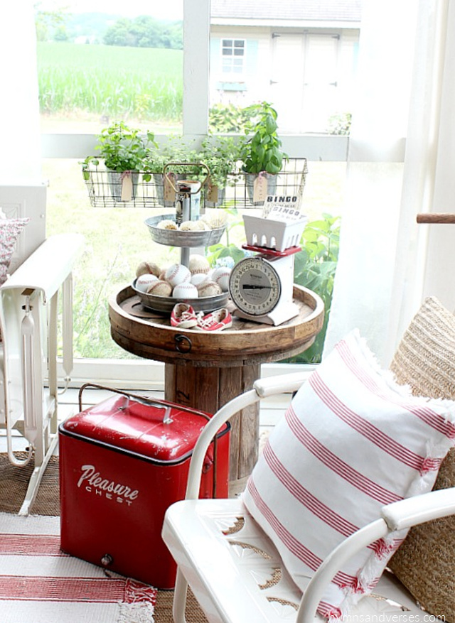Vintage Red Pleasure Chest Cooler on Screen Porch