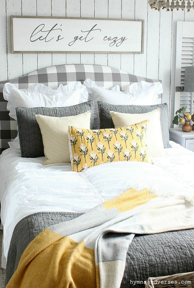 Grey yellow deals and white bedroom