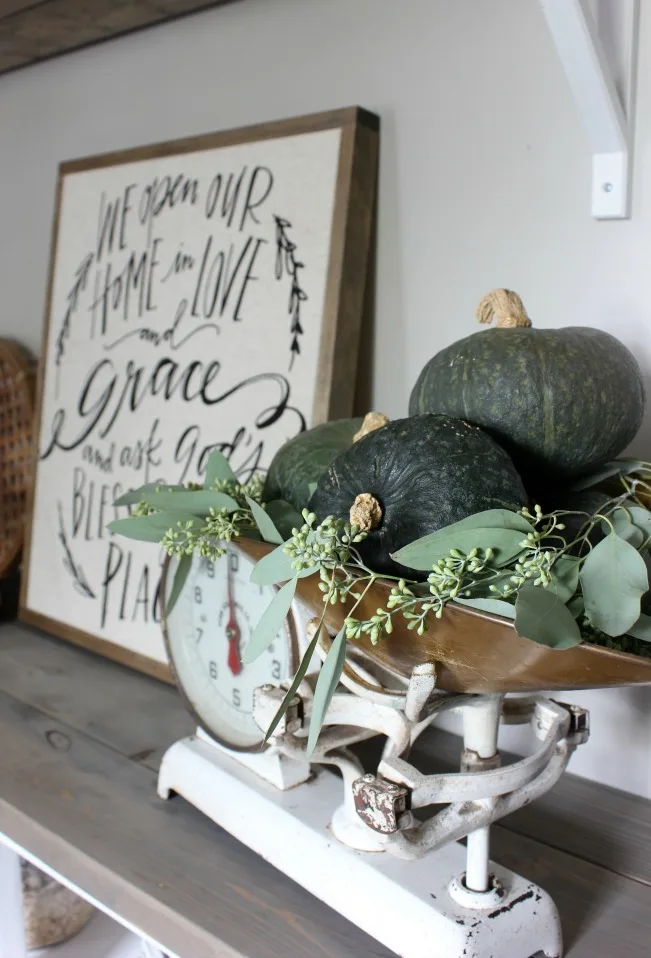 Fall Home - Vintage Scale with Green Kabocha Squash