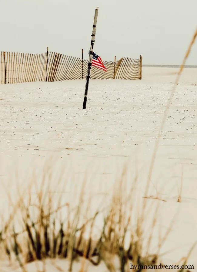 Flag on the beach at Cape May, NJ