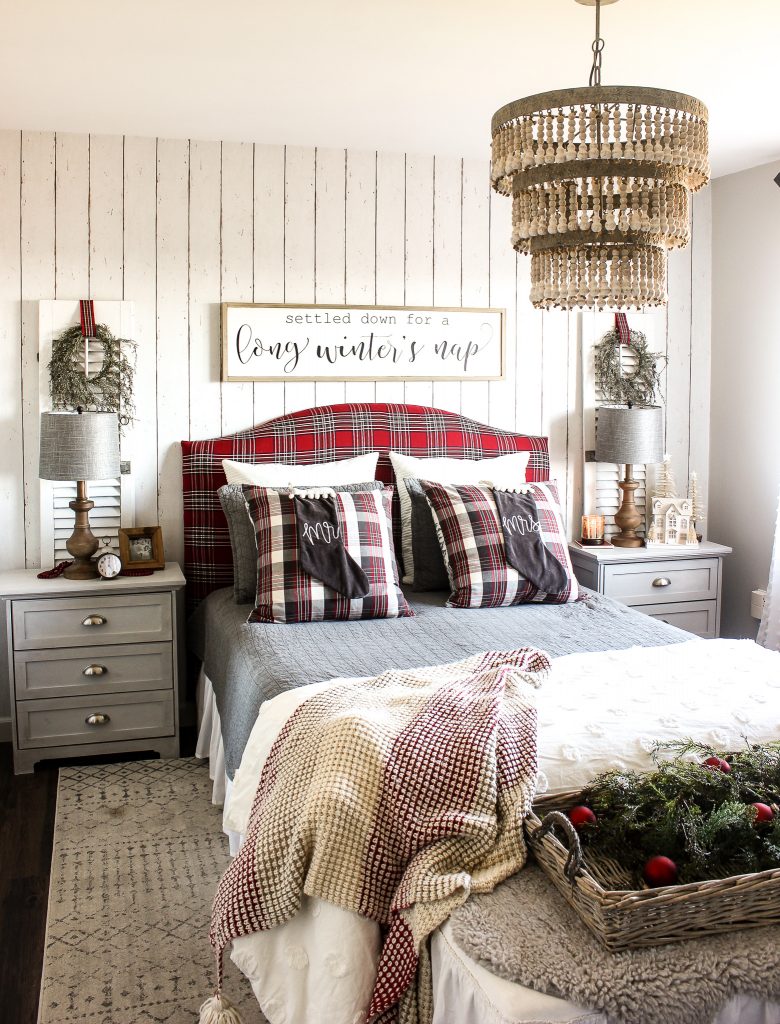 Red Christmas Plaid Headboard