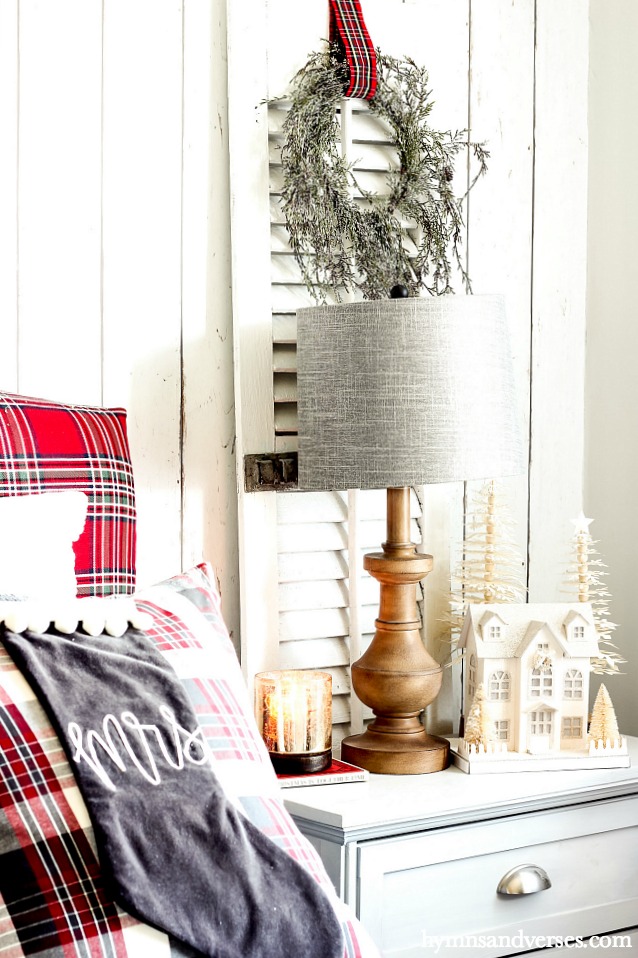 Christmas plaid bedroom nightstand