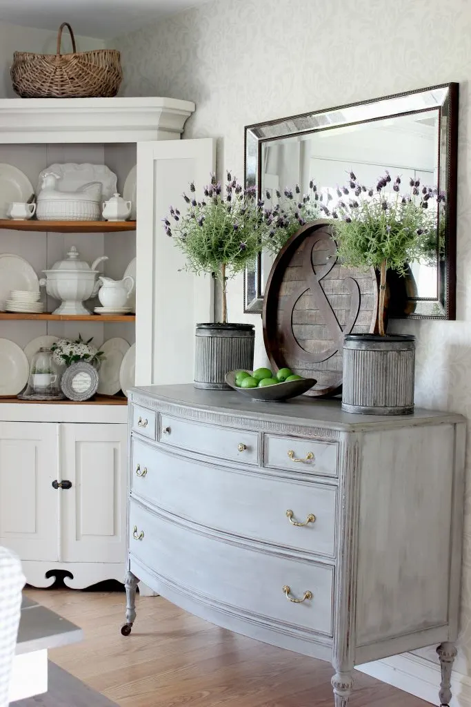 Spring Dining Room with Antique Corner Cabinet and Dresser