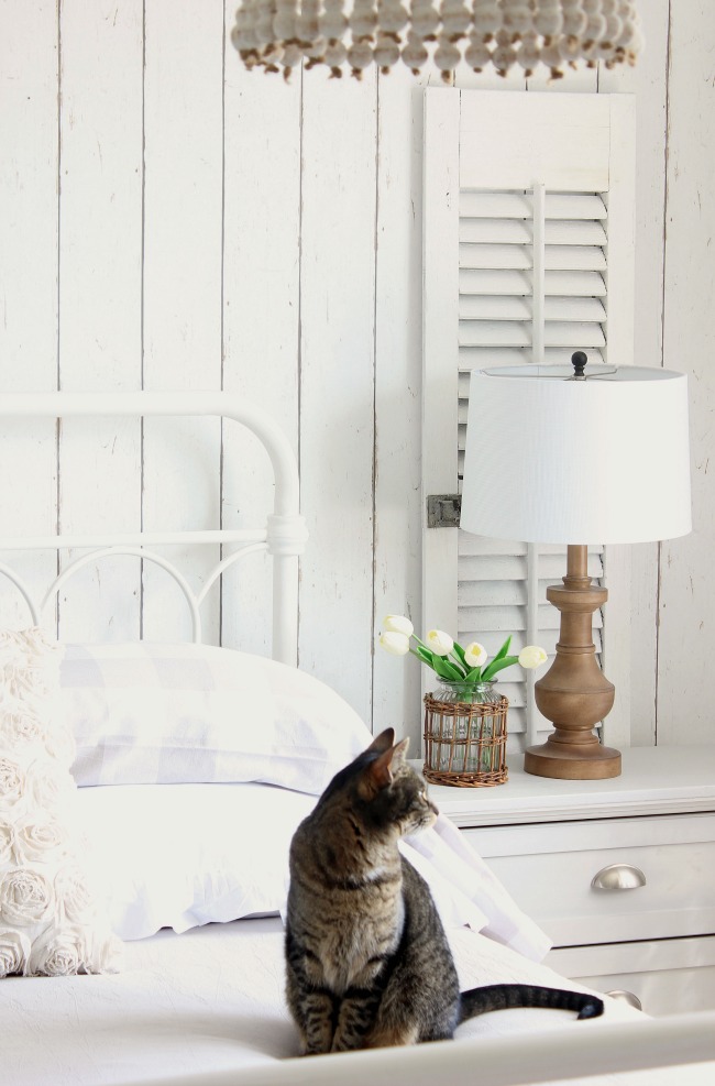 Vintage shutter and bedside dresser - Spring Season Bedroom