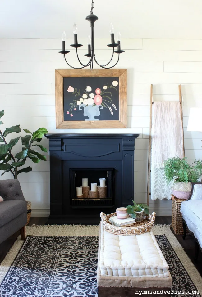 Spring Mantel with Floral Painting - Pretty in Pink Spring Tour