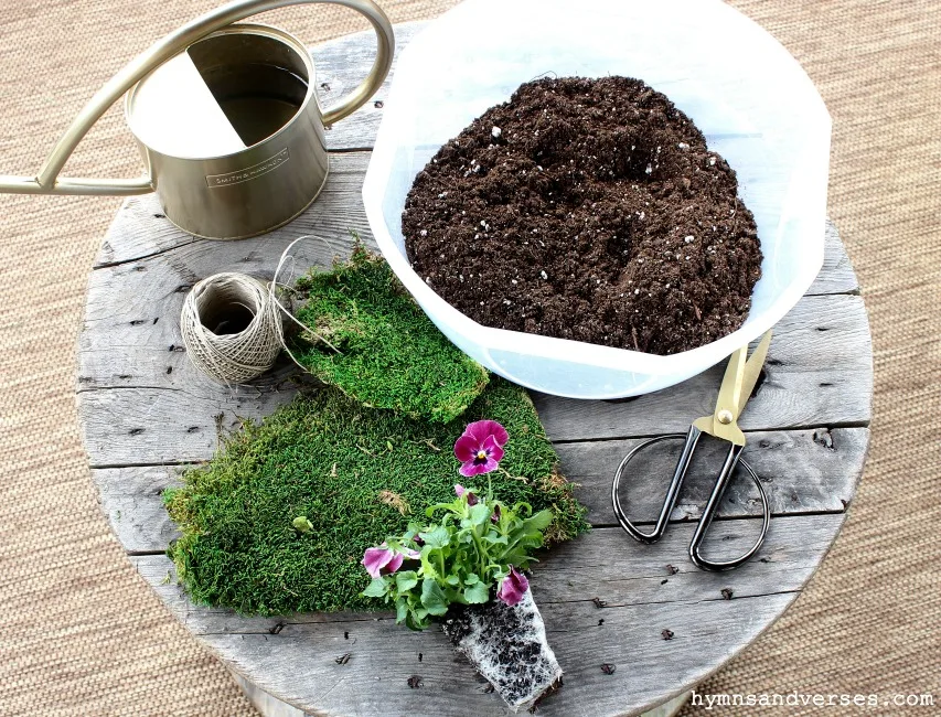 Supplies to make a spring Kokedama