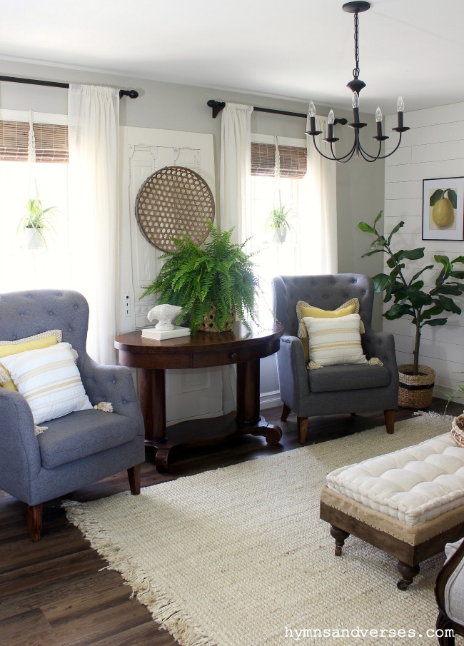 Summer Living Room with Gray Tufted Chairs