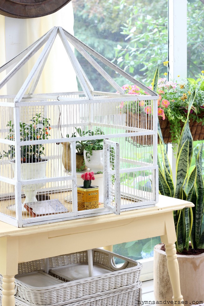 Vintage Bird Cage with Plants - Summer Porch Decor